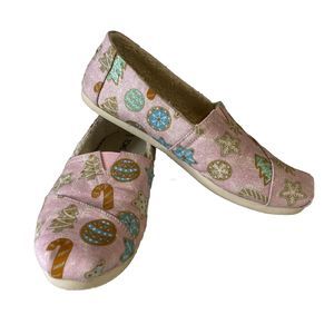TOMS Pink Glitter Sugar Cookies Print Faux Fur Alpargata Women Shoe Size 8.5